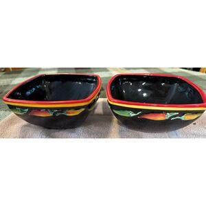 Clay Art Chili Pepper Ceramic Square Bowls Set of 2 Black Red Southwestern Decor